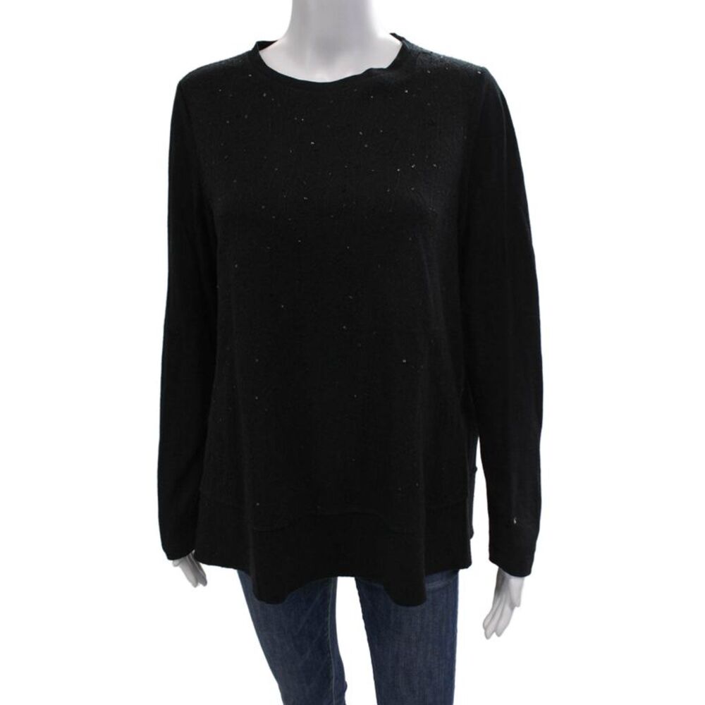 Whyci Milano Womens Wool Sequin Embroidered Pullover Sweater Top Black SIze 44